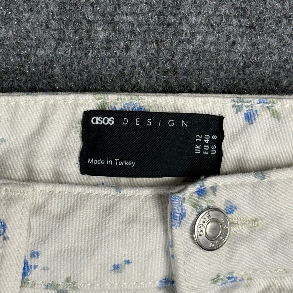 ASOS Design Blue Floral Print Straight Leg Jeans White Cottagecore Women’s US 8 - Picture 4 of 7